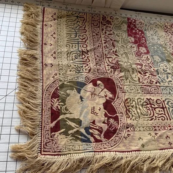 Vintage Woven Tapestry Throw / Wall Hanging – Warrior on Camel & Palm Trees– MCM